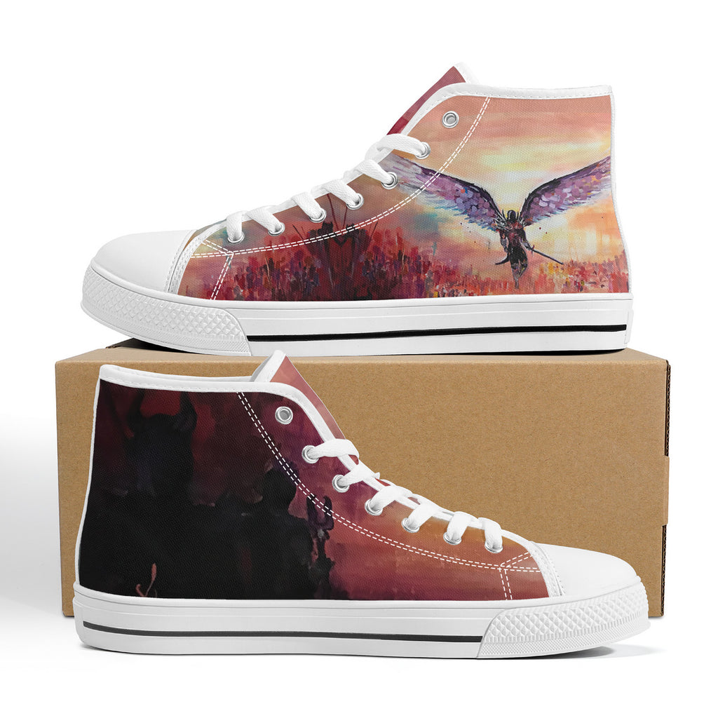 The Final Descent One Wing – Wearable Art High-Top Sneakers | Original Artwork