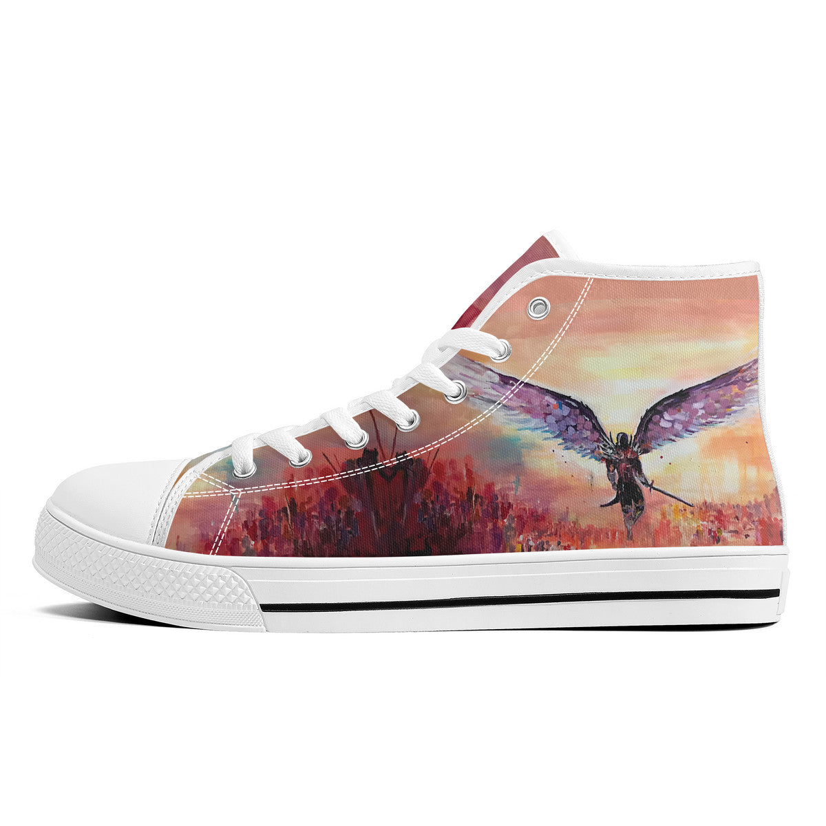The Final Descent Wings – Wearable Art High-Top Sneakers | Original Artwork