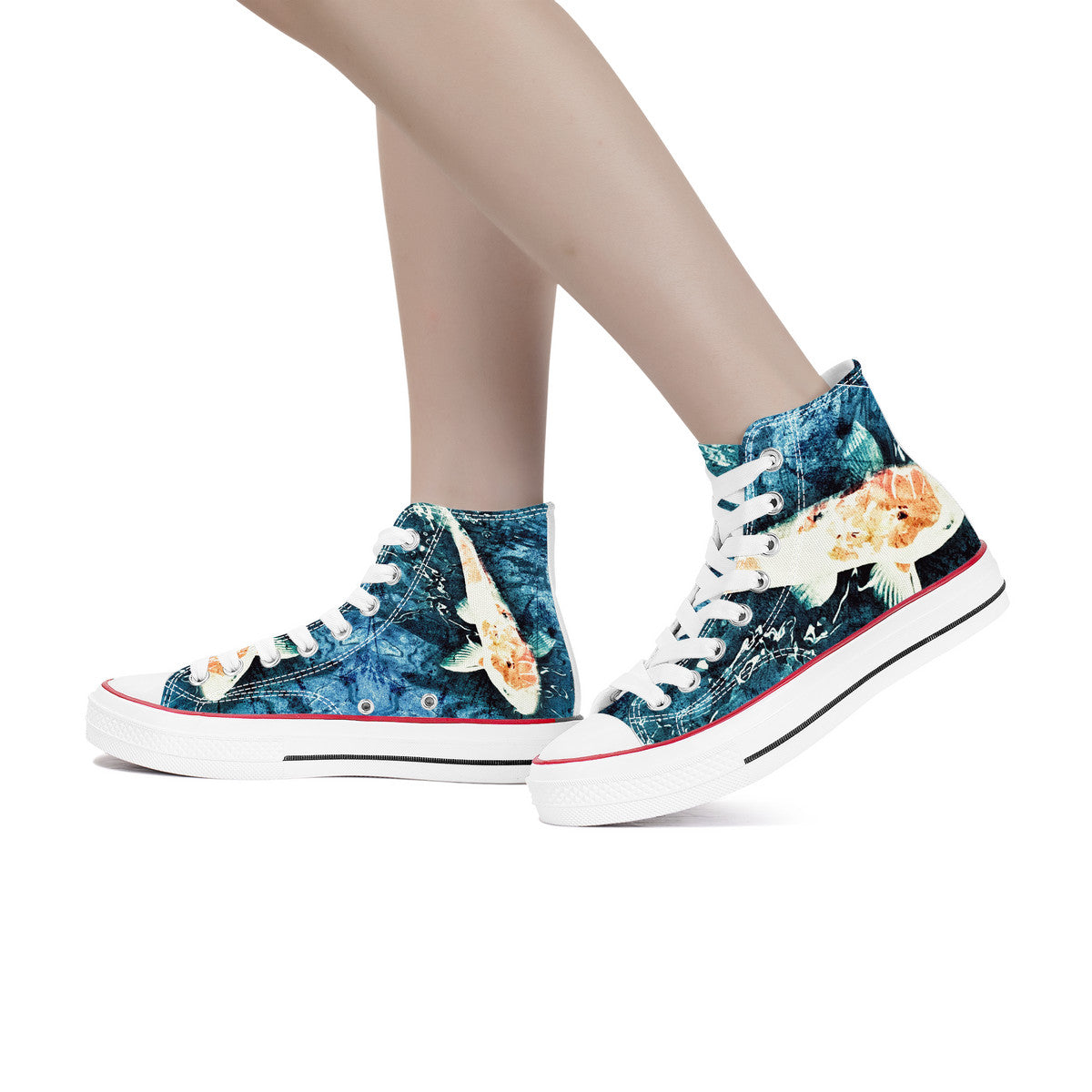 Blue Koi – Wearable Art High-Top Sneakers | Original Artwork by Aysha Austin