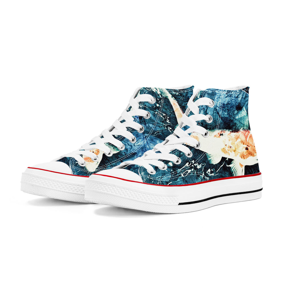 Blue Koi – Wearable Art High-Top Sneakers | Original Artwork by Aysha Austin