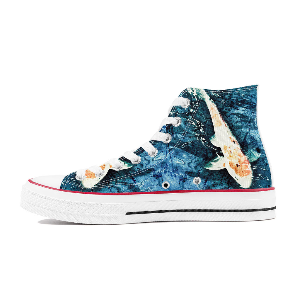 Blue Koi – Wearable Art High-Top Sneakers | Original Artwork by Aysha Austin