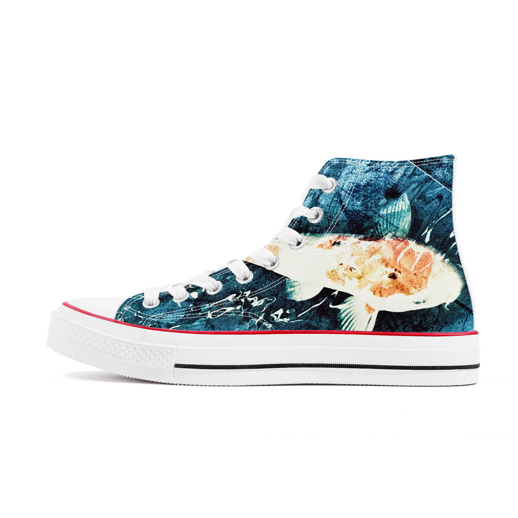Blue Koi – Wearable Art High-Top Sneakers | Original Artwork by Aysha Austin