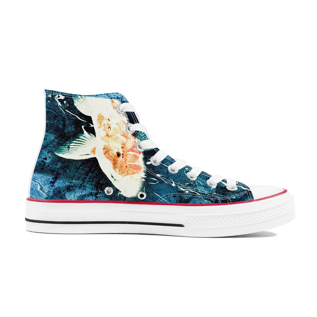 Blue Koi – Wearable Art High-Top Sneakers | Original Artwork by Aysha Austin